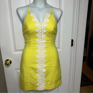 LILLY PULITZER Pearl Shift Dress Sweet Tarty Yellow Sz 6 White Soutache Trim